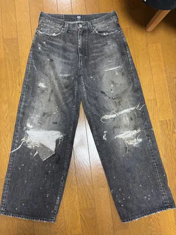 TSY RIPPED WIDE STRAIGHT DENIM BLACK L