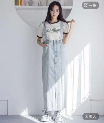 LOWRYS FARM 오버롤 스커트 라이트 블루 M 사이즈