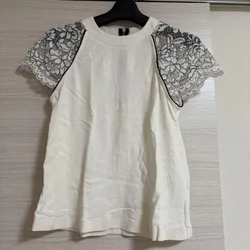 SNIDEL 레이스 슬리브 T셔츠 아이보리