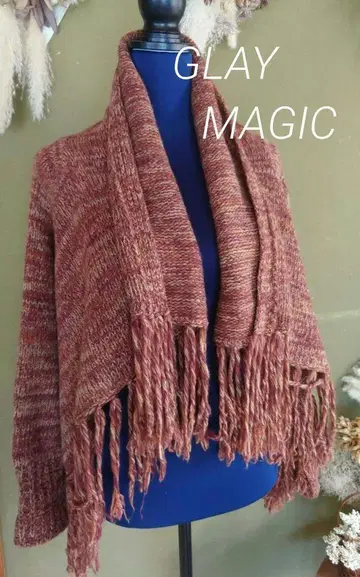 GLAYMAGIC 프린지 니트 숄 브라운 계열 M