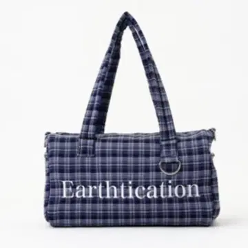 Earthtication 네이비 체크 무늬 보스턴 백