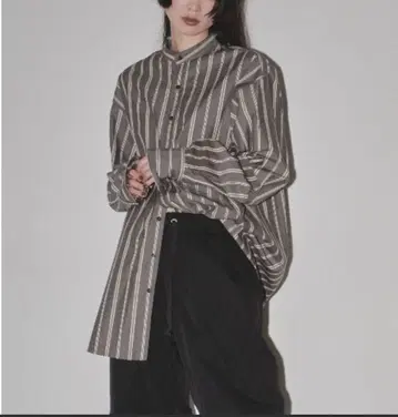 TODAYFUL 스트라이프 오버 셔츠 차콜 그레이