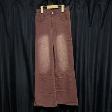 하트 자수 브라운 와이드 레그 데님