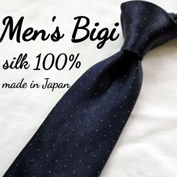 새상품급 Men's Bigi 실크 100% 넥타이 도트 무늬 네이비