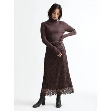 프레이 아이디 친츠 레이스 타이트 스커트 브라운 FRAYID