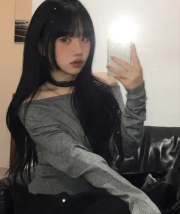 레이스 스카프 포함 오프숄더 니트 미사용
