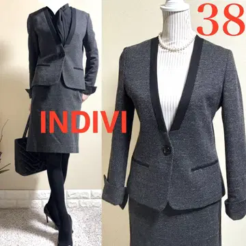 인디비 INDIVI 배색 트위드 셋업 수트 M 그레이 블랙
