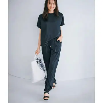 Emma Taylor 스트레치 새틴 턱 와이드 이지 팬츠 팬츠만