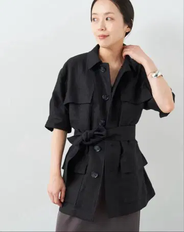 [ Plage ] LINEN safari 자켓 블랙 36