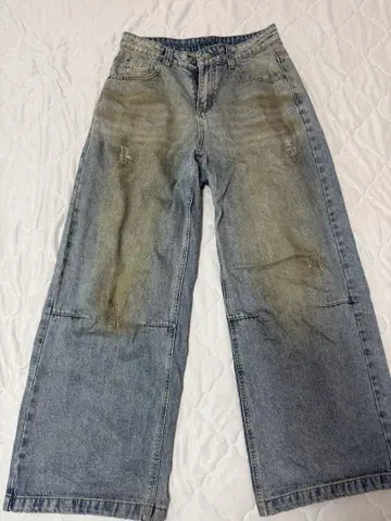 남성용 배기 데님 빈티지 가공