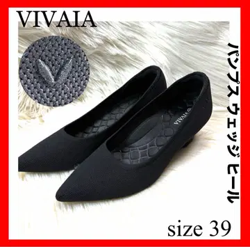 새상품급 VIVAIA 블랙 니트 펌프스 웨지 힐 39