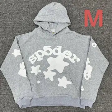 Sp5der 그레이 별 모양 로고 후드티