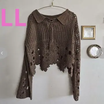 시마무라 yuu 콜라보 크로셰 니트 풀오버 다크 베이지 LL
