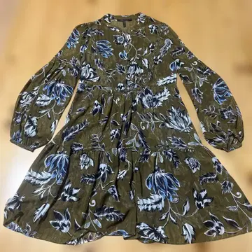 BCBGMAXAZRIA 올리브 그린 꽃무늬 긴팔 원피스 XXS