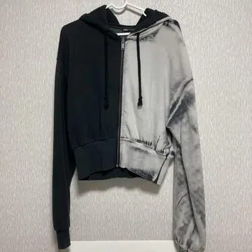 ZARA 바이컬러 후드 부착 크롭 후드티