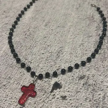 archive- grunge Cross beads necklace 십자가