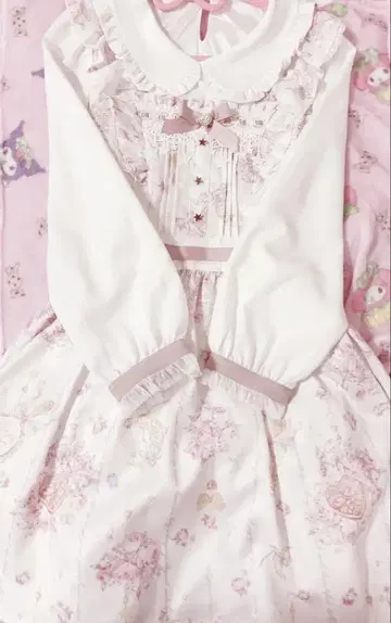 LIZLISA 주얼리 패턴 원피스 화이트 긴팔