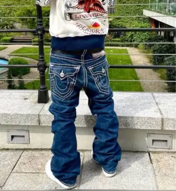TRUE RELIGION 조이 슈퍼 T 플레어 배기 화이트 스티치