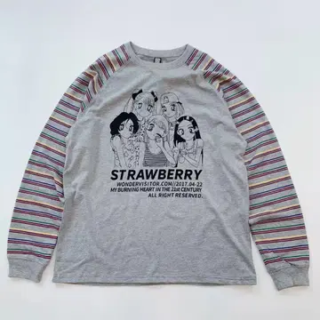 Wondervisitor STRABERRY 애니메이션 캐릭터 긴팔 T셔츠