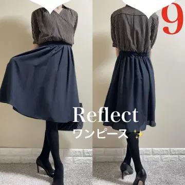 새상품급! 리플렉트 세탁 가능! 다크 네이비 스트라이프 절개 원피스 M