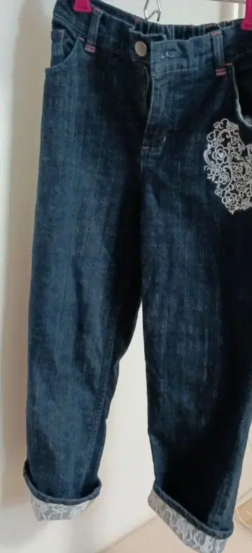 다크 블루 데님 팬츠 L 하트 자수