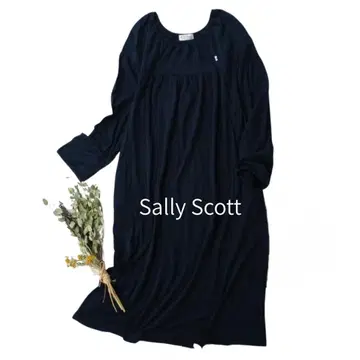 Sally Scott 샐리 스콧 코튼 자수 개더 원피스 네이비