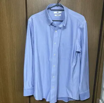 유니클로 슈퍼 논아이롱 저지 슬림 셔츠 긴팔 L 블루