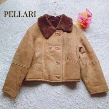 PELLARI [ M ] 퍼 옷깃 크롭 자켓 브라운 양가죽