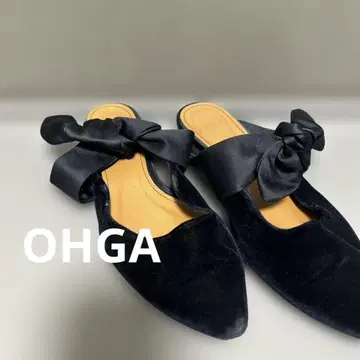 [OHGA] 오가 새틴 리본 벨로아 플랫 뮬