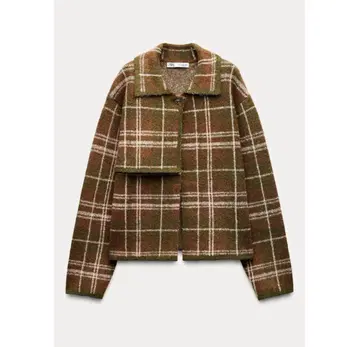 ZARA 카멜 멀티 컬러 체크 자켓 니트 가디건