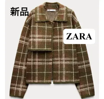 ZARA 카멜 멀티 컬러 체크 니트 가디건 M