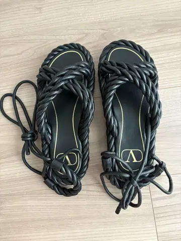 블랙 뜨개질 비치 샌들