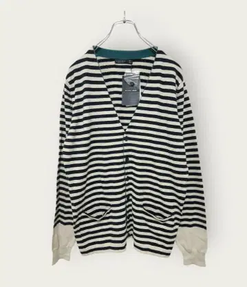 미사용급 ZARA MAN 보더 무늬 V넥 가디건 L 네이비 화이트