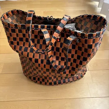 앙리 루이엘 브라운과 블랙 체크 무늬 바스켓백