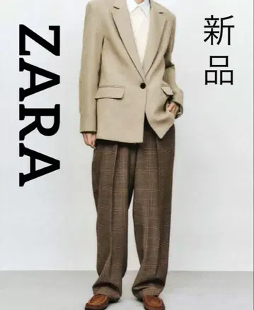 두꺼운 원단 정가 10990 새상품 ZARA 체크 무늬 다트 와이드 팬츠