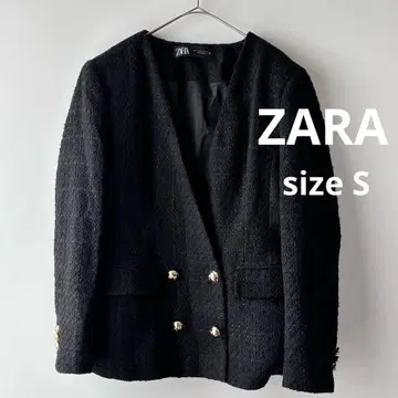 [ 새상품급 ] ZARA 자라 노카라 트위드 자켓 S 블랙 더블