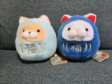 미사용 새상품 히게만주 후쿠달마 봉제 인형 후쿠냥 마네코 2세트