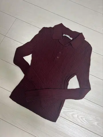 ZARA 자라 리브 니트 폴로 칼라 스웨터 그레이 M 사이즈