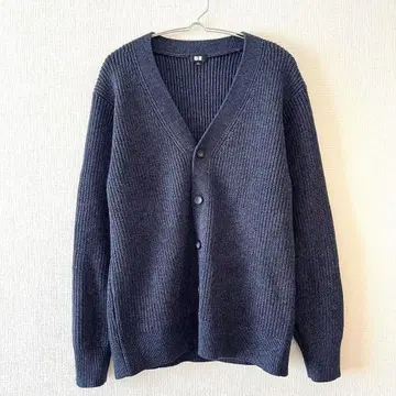 [ 유니클로 ] 미들 게이지 V넥 가디건 면 혼방 풀 버튼 긴팔 M