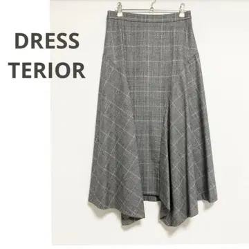 그레이 체크 무늬 비대칭 플레어 스커트 DRESSTERIOR