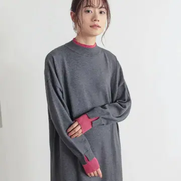n'OrLABEL 배색 하이넥 니트 원피스