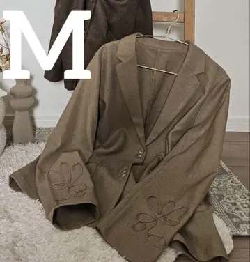 시마무라 yuu 소매 코드 자수 자켓 베이지 M 사이즈