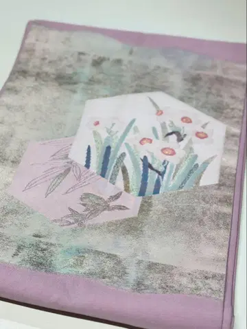 나고야 오비 연보라 꽃과 대나무 무늬