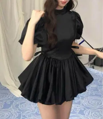 즉시 발송 satin balloon peplum mini 원피스