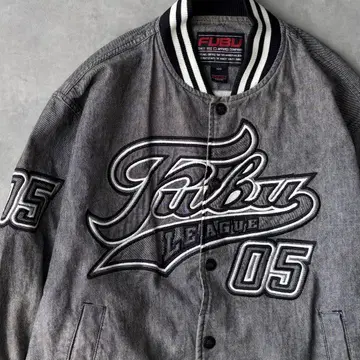 14367 FUBU 자수 로고 데님 원단 바시티 자켓