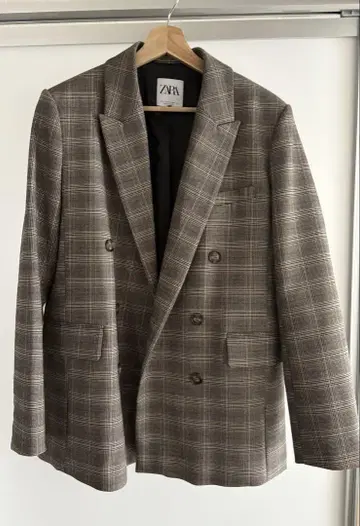 ZARA 체크 무늬 더블 브레스트 자켓