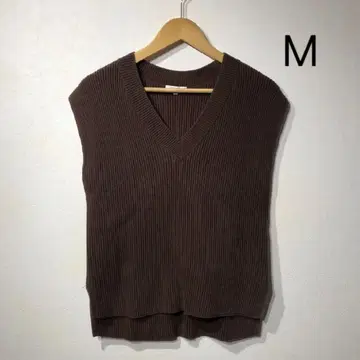 PLST 브라운 V넥 니트 베스트 M 사이즈
