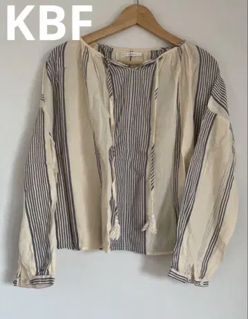 KBF 보헤미안 인도 면 프린지 블라우스 스트라이프