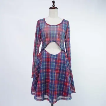 UNIF 체크 무늬 컷 아웃 미니 원피스