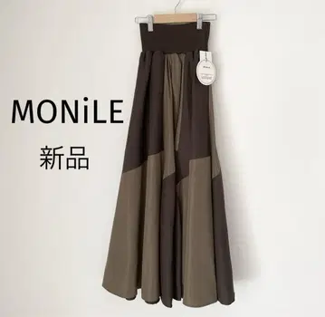 새상품 모니레 린넨 레이온 타프타 절개 플레어 스커트 이소재 MONiLE